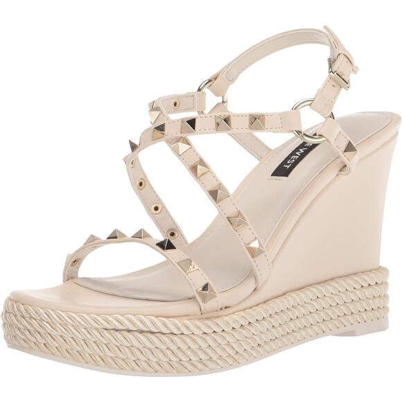 Nine West Women Platform Sandals Harte Wedge US 8M Ivory White - Picture 1 of 7
